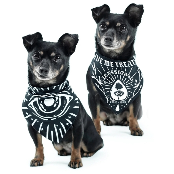 Rogue + Wolf ✦ “Give Me Treatos” Reversible Pet Bandana ✦ Black Ouija Vegan XS/S - Picture 5 of 14